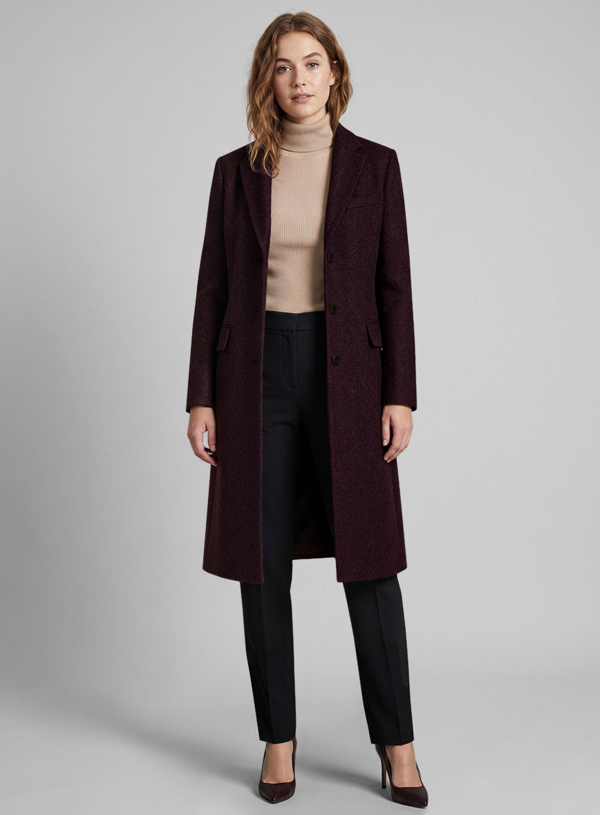 Women's Wine Thick Wool Overcoat - StudioSuits
