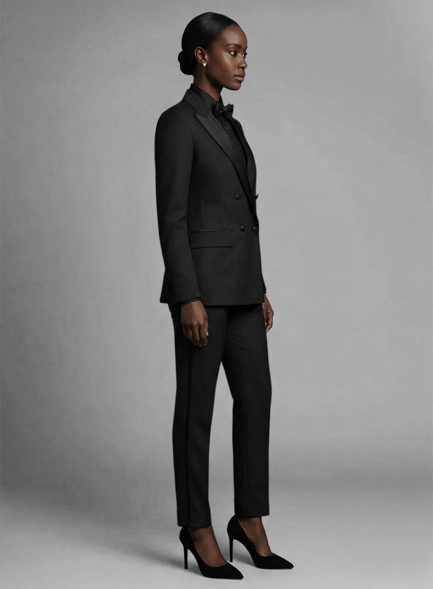 Women's Black Smoking Double Breasted Tuxedo Suit - StudioSuits