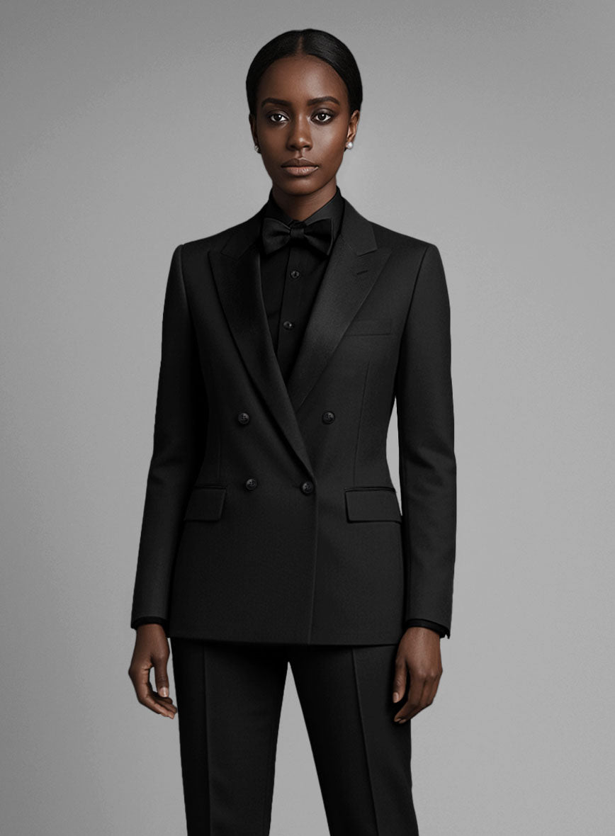 Women's Black Smoking Double Breasted Tuxedo Suit - StudioSuits