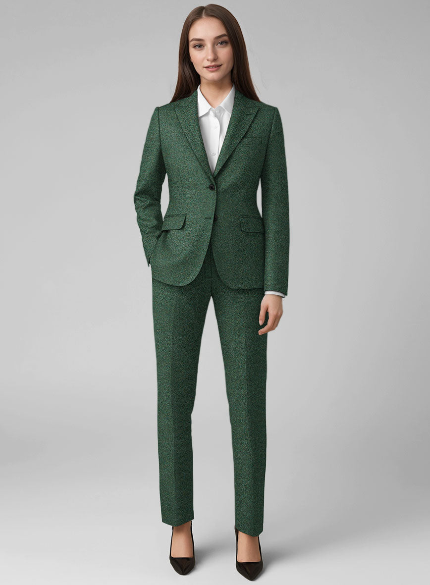 Women's Bottle Green Herringbone Tweed Suit - StudioSuits