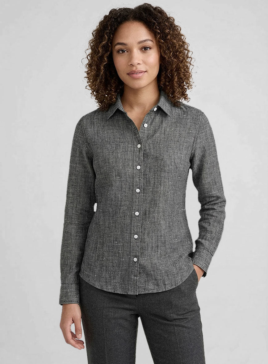 Women's European Anchor Gray Linen Shirt - StudioSuits