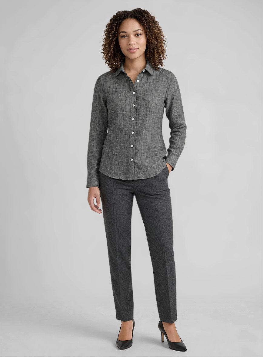 Women's European Anchor Gray Linen Shirt - StudioSuits