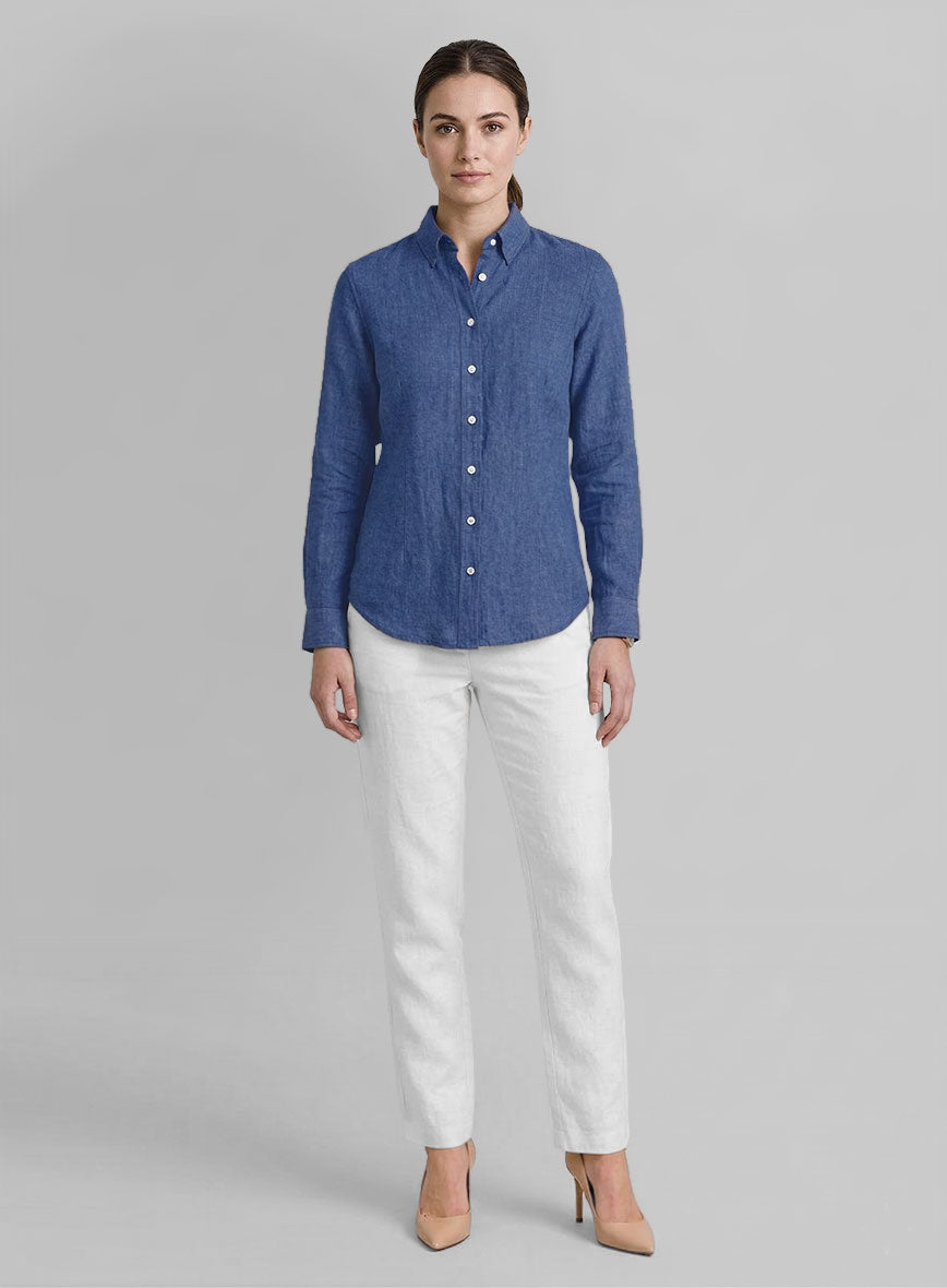 Women's European Cruise Blue Linen Shirt - StudioSuits