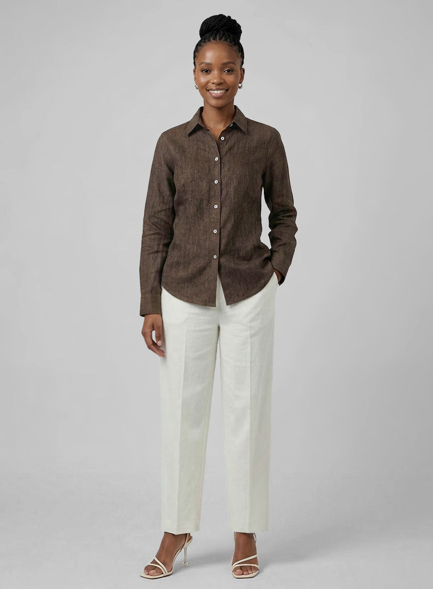 Women's European Dark Brown Linen Shirt - StudioSuits