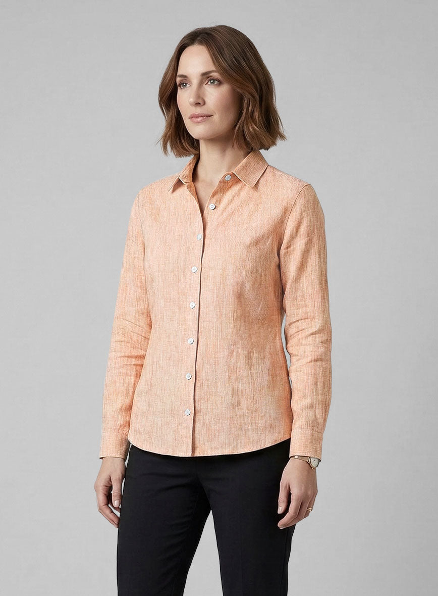 Women's European Pale Orange Linen Shirt - StudioSuits