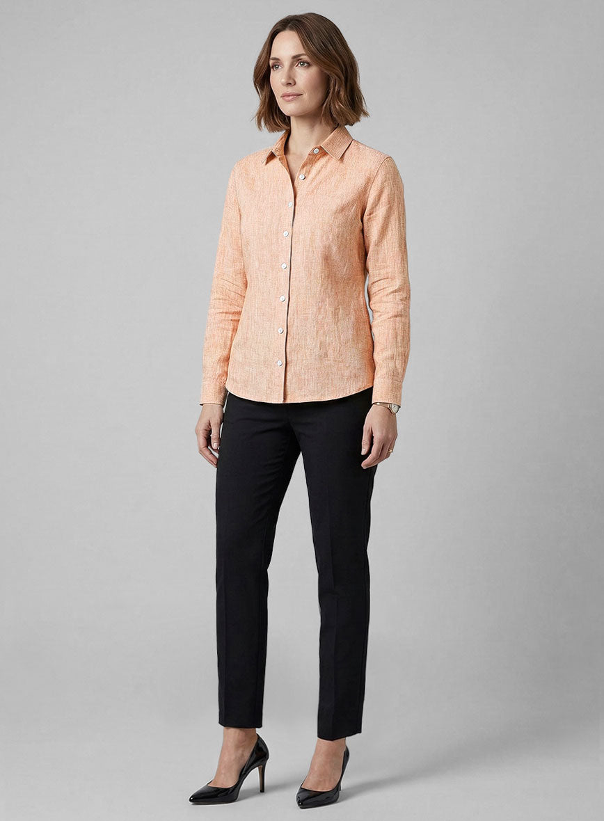 Women's European Pale Orange Linen Shirt - StudioSuits