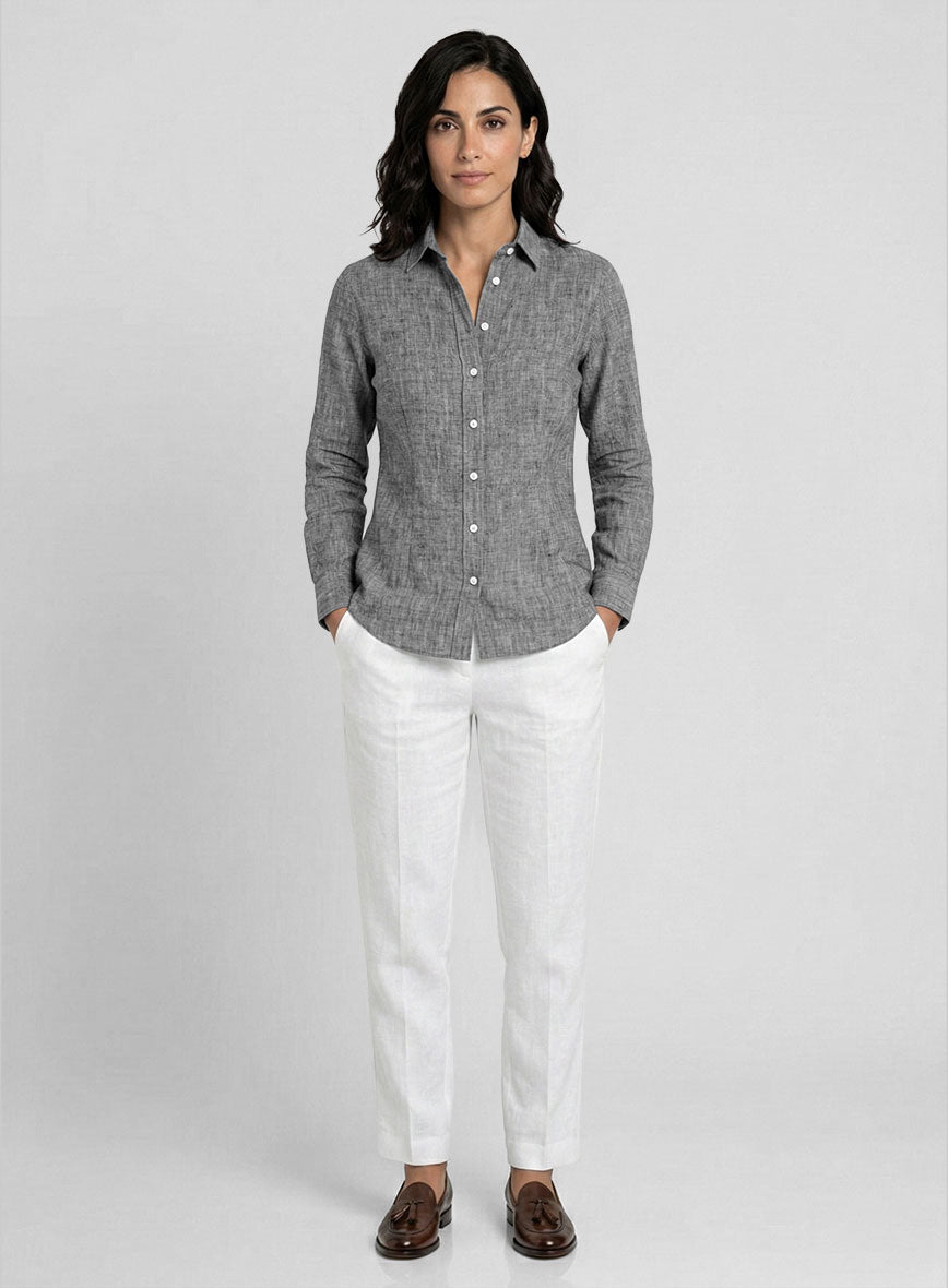 Women's European Smoky Black Linen Shirt - StudioSuits