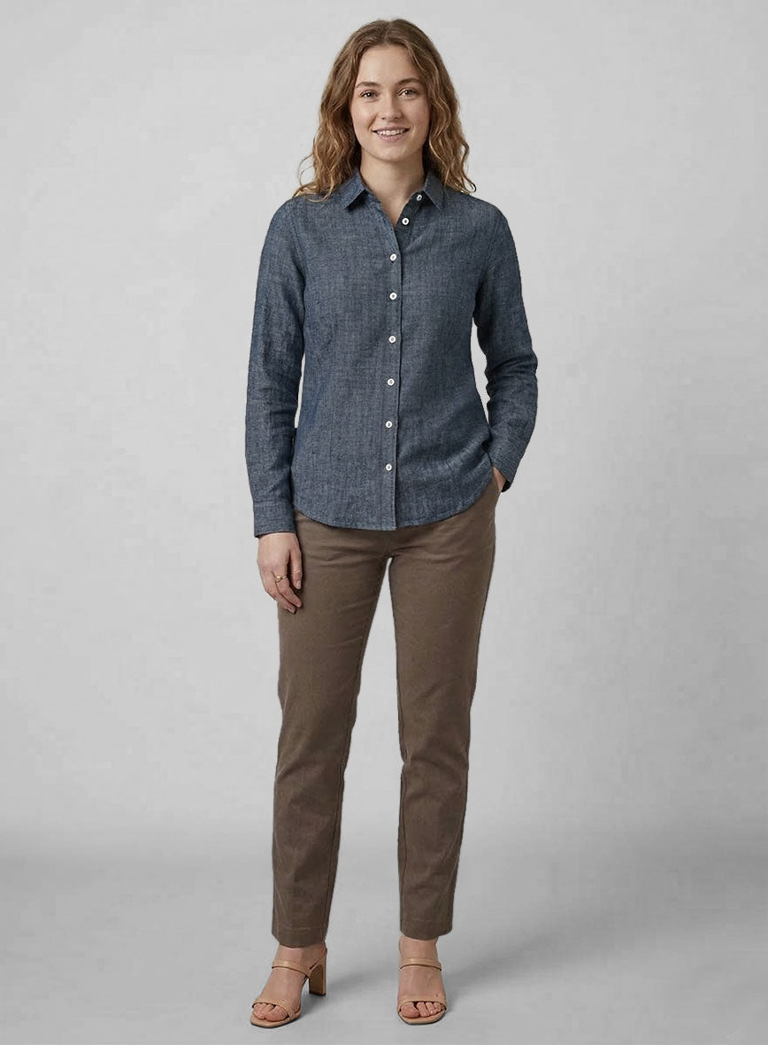 Women's European Whale Blue Linen Shirt - StudioSuits
