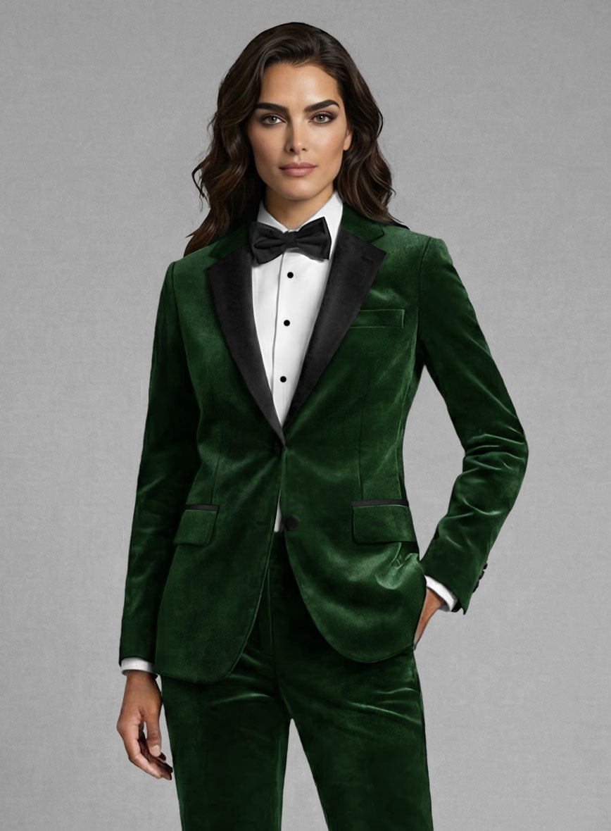 Women's Green Velvet Tuxedo Jacket - StudioSuits