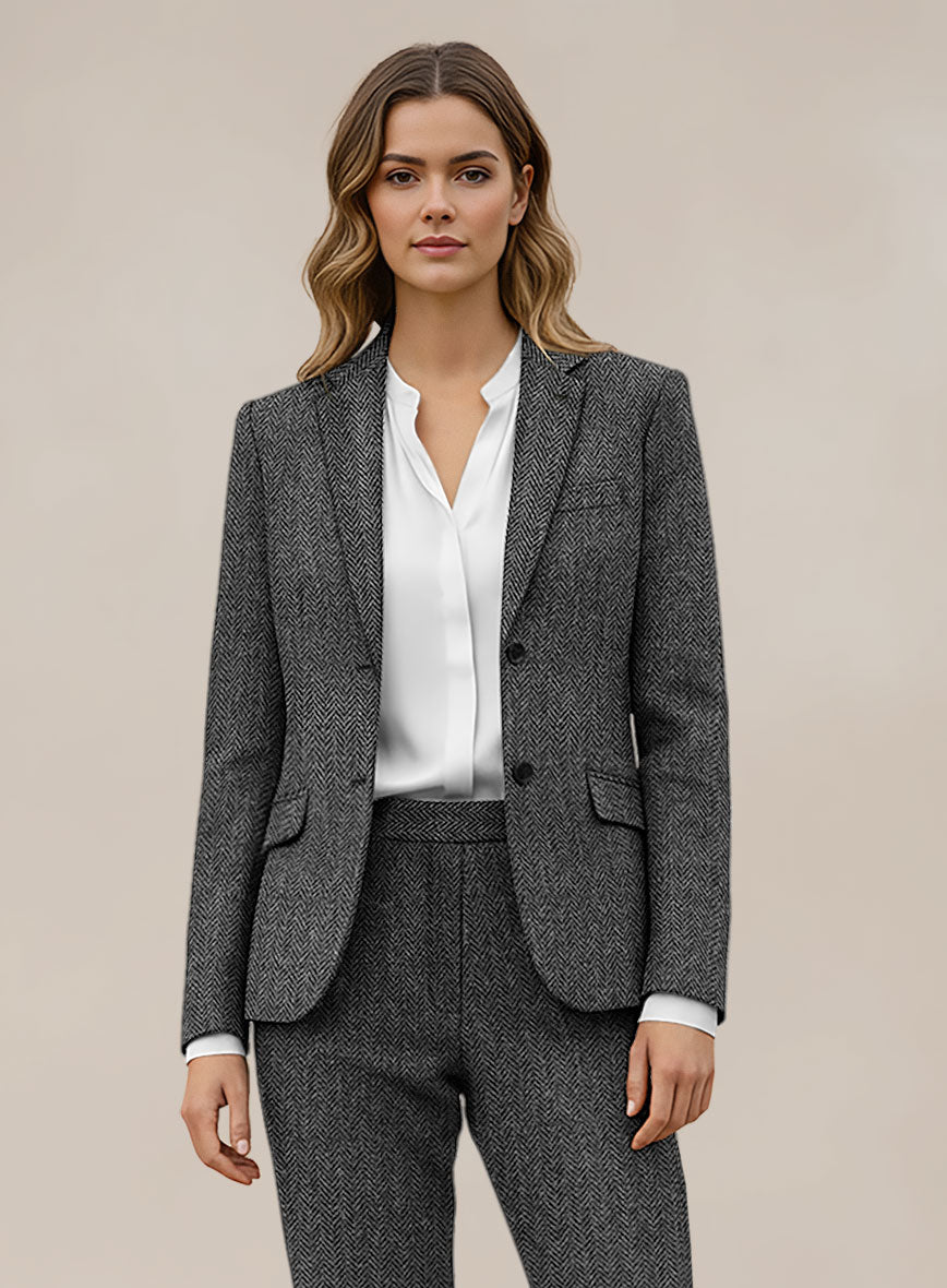 Women's Harris Tweed Dark Gray Herringbone Jacket - StudioSuits