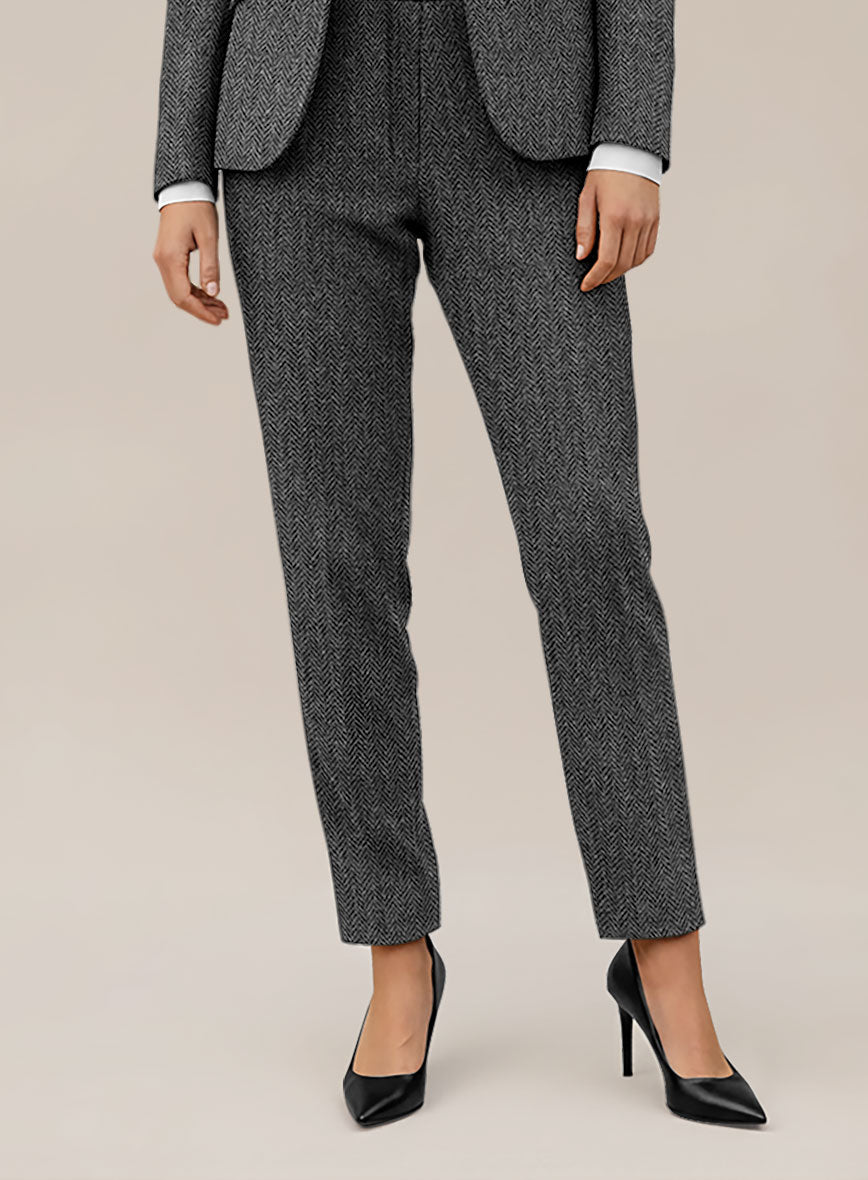 Women's Harris Tweed Dark Gray Herringbone Pants - StudioSuits