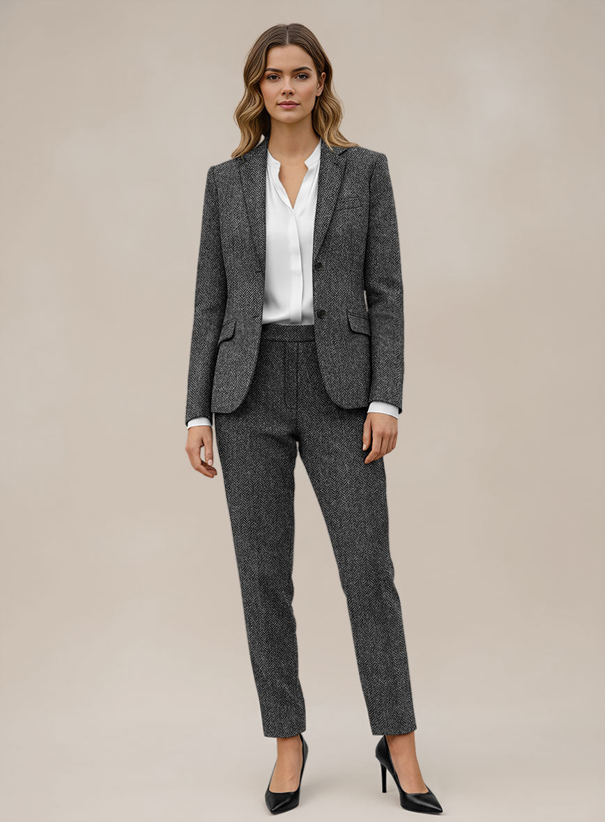 Women's Harris Tweed Dark Gray Herringbone Suit - StudioSuits