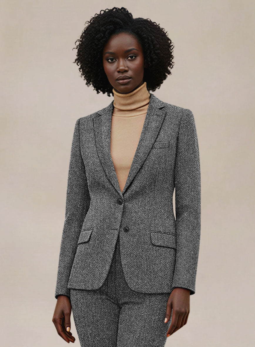 Women's Harris Tweed Gray Herringbone Jacket - StudioSuits