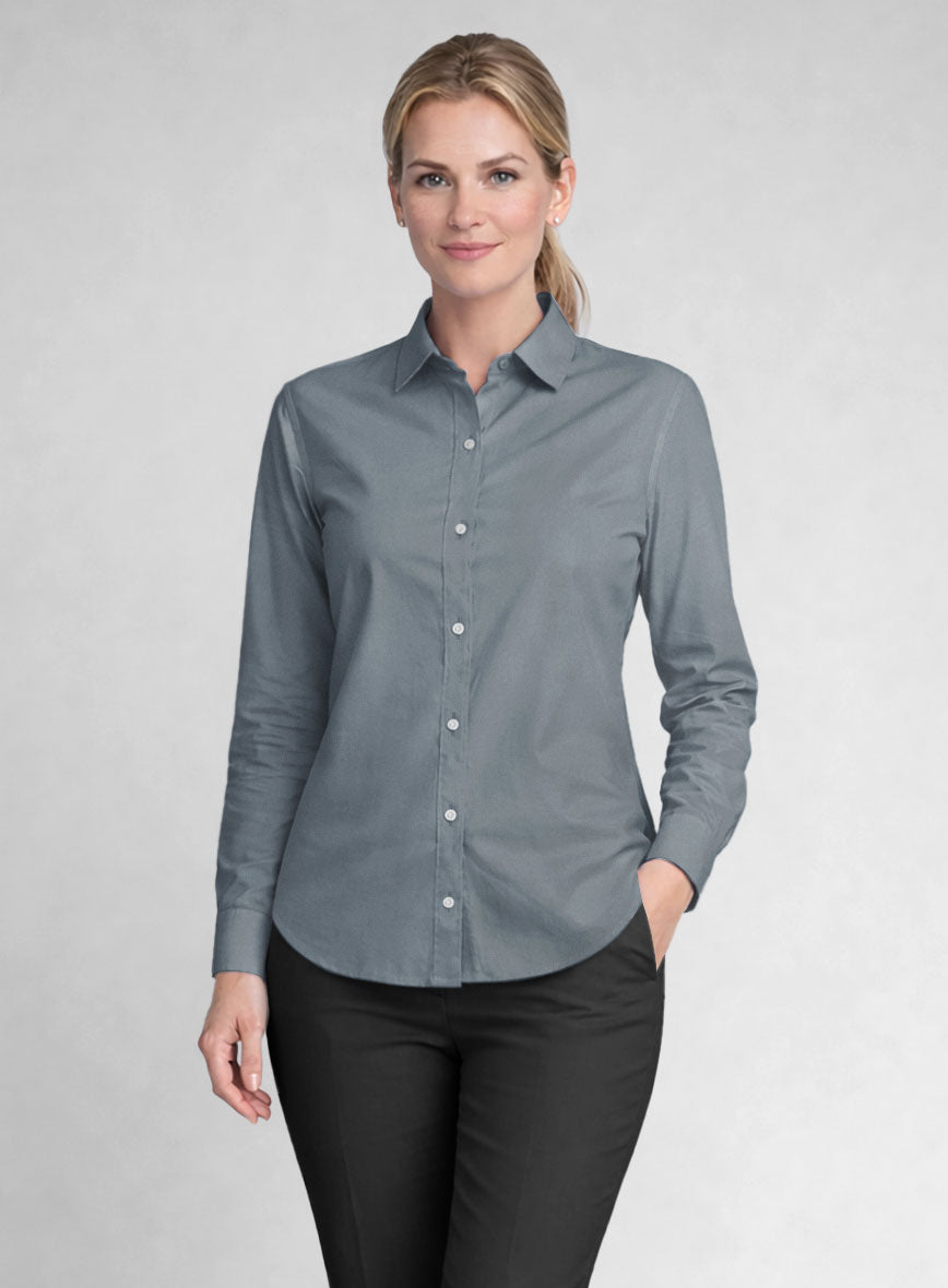 Women's Marble Blue Stretch Poplene Shirt - StudioSuits