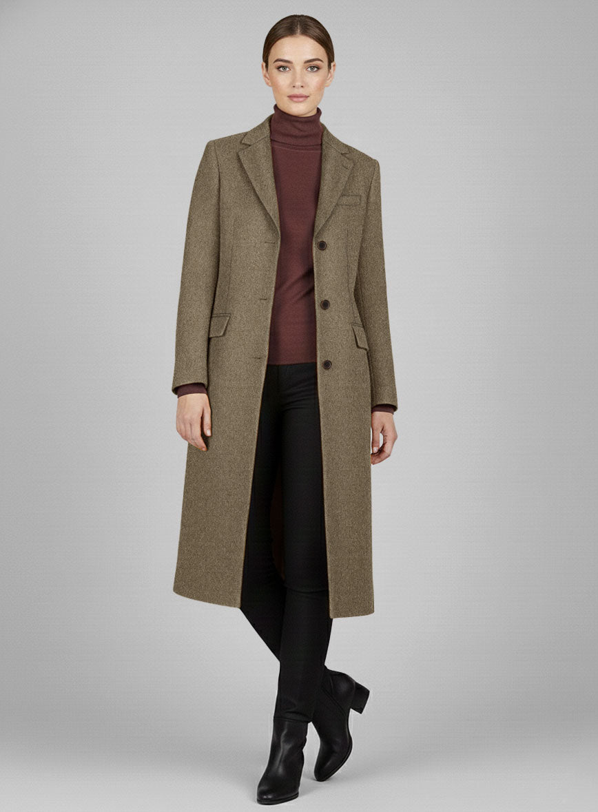 Women's Naples Melange Brown Tweed Overcoat - StudioSuits