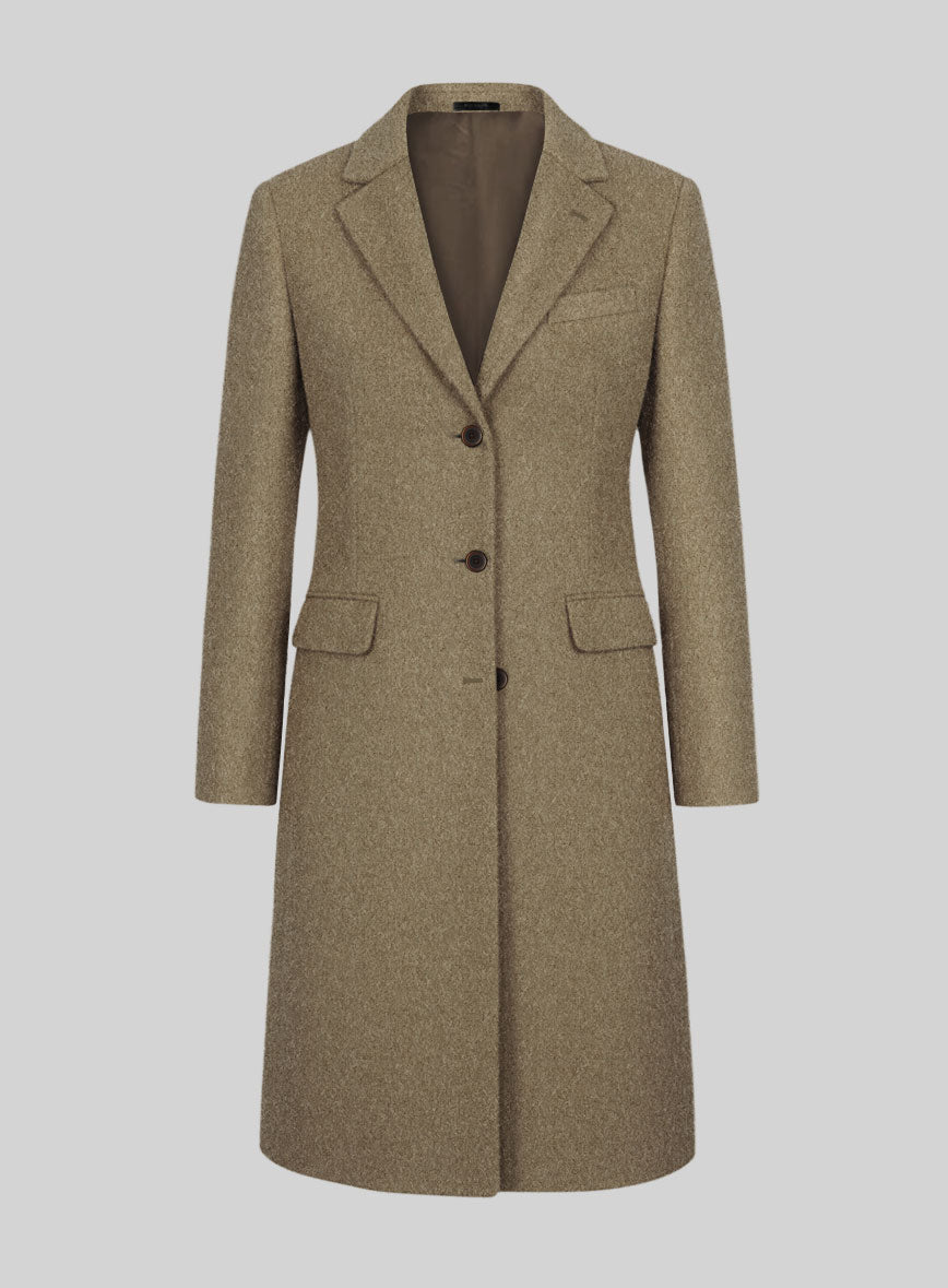 Women's Naples Melange Brown Tweed Overcoat - StudioSuits