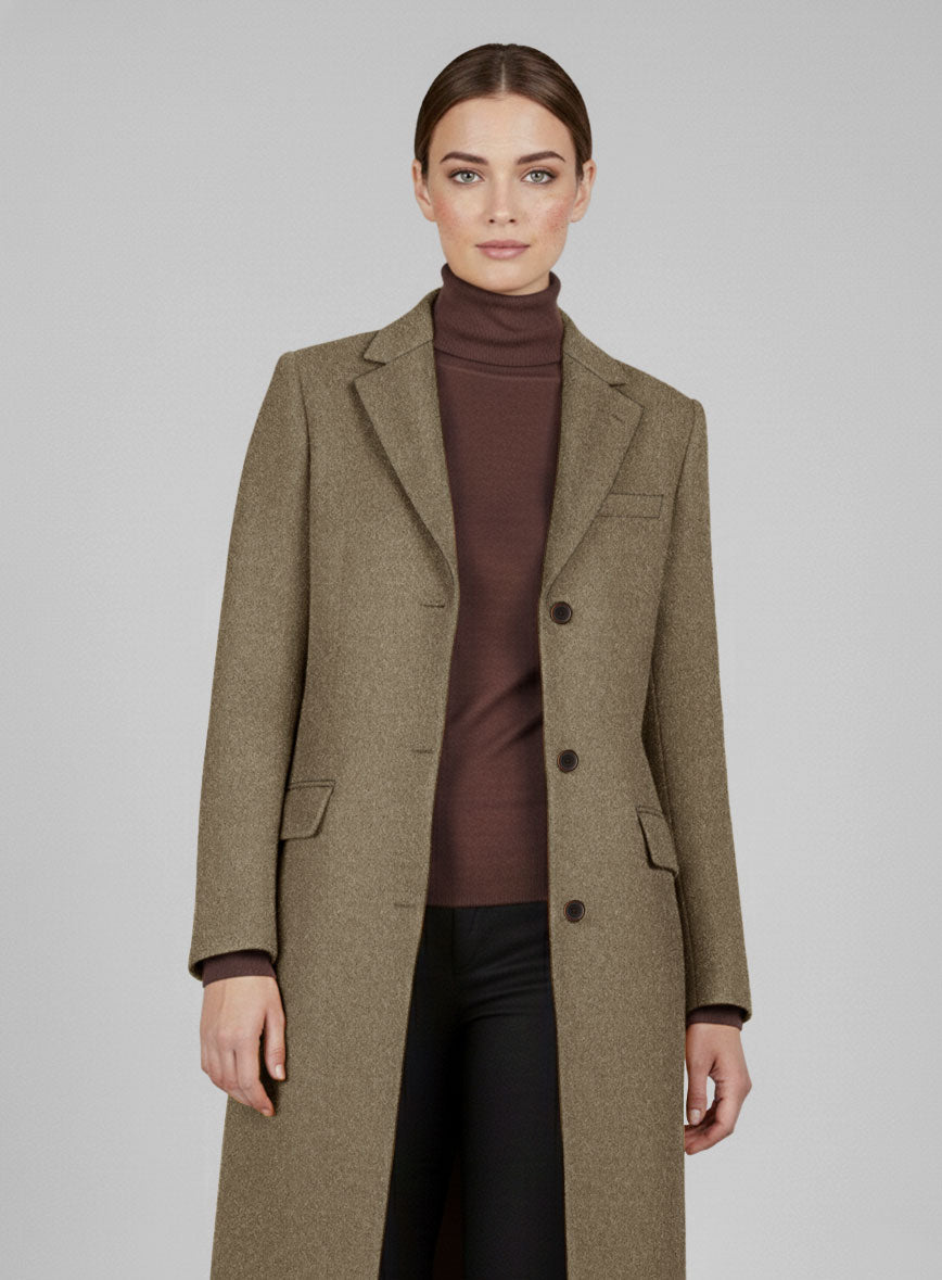 Women's Naples Melange Brown Tweed Overcoat - StudioSuits