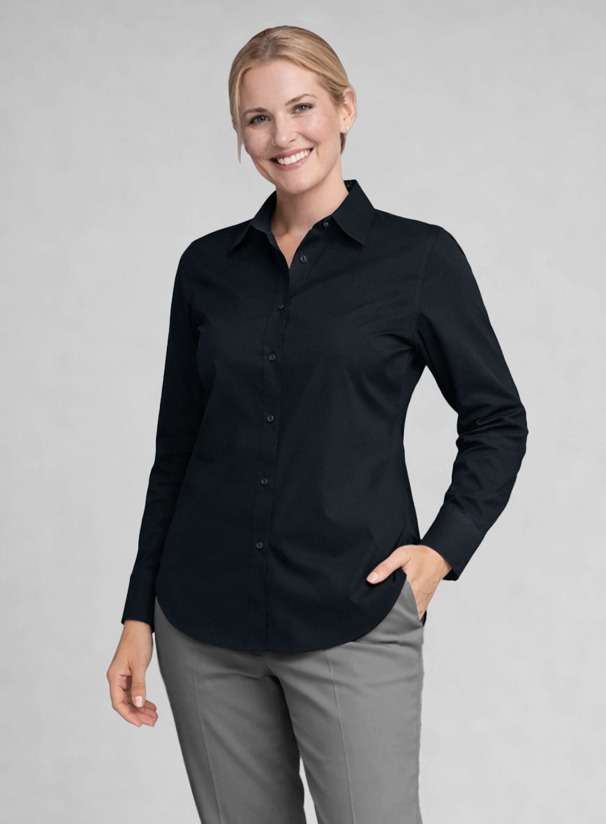Women's Navy Stretch Poplene Shirt - StudioSuits