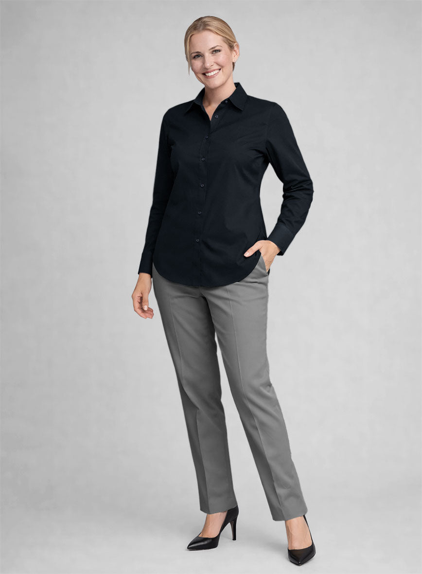 Women's Navy Stretch Poplene Shirt - StudioSuits