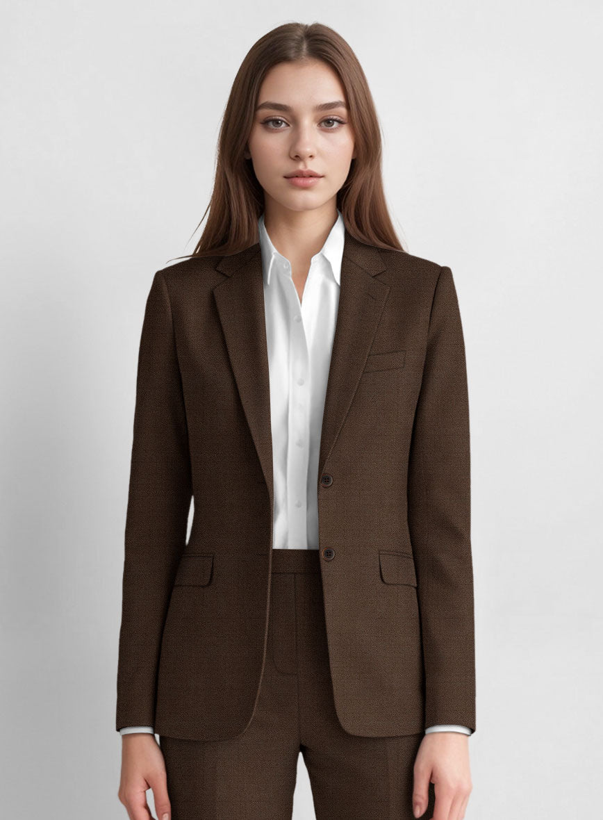 Women's Worsted Brown Wool Jacket - StudioSuits