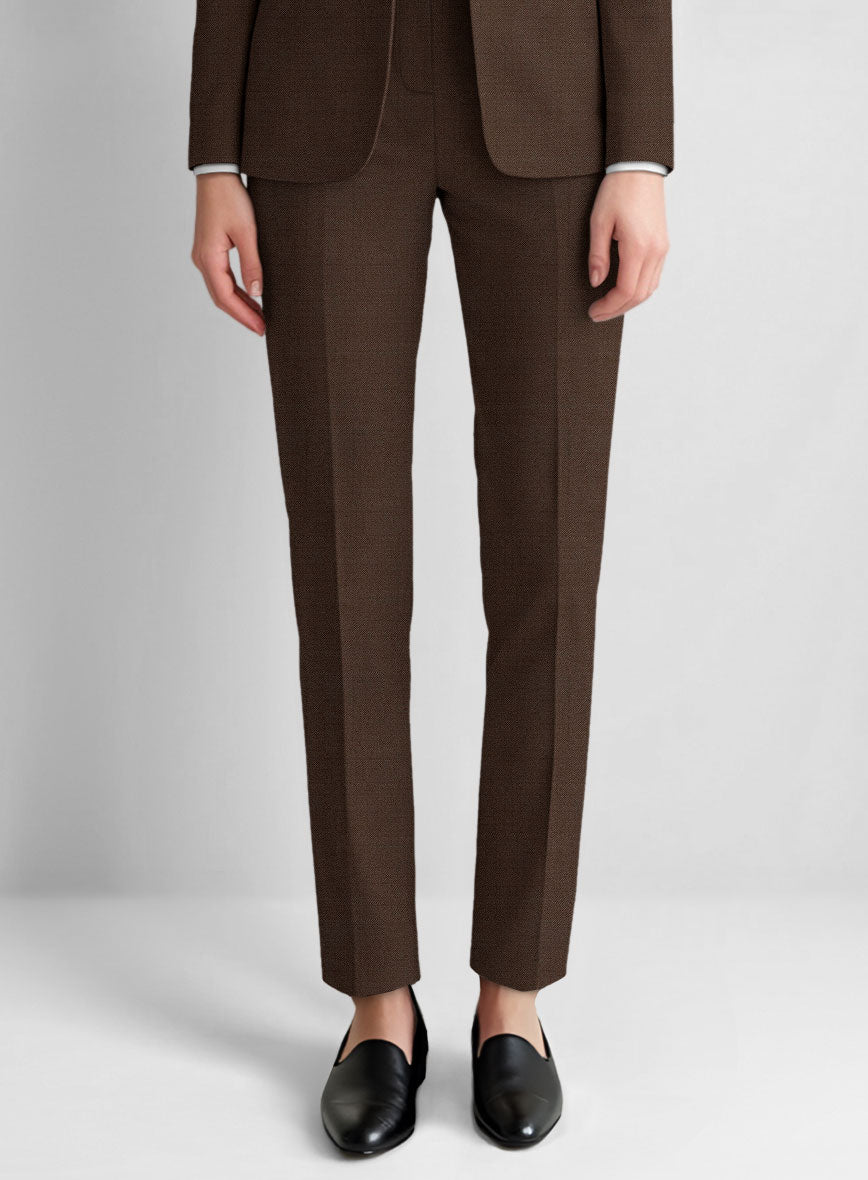 Women's Worsted Brown Wool Pants - StudioSuits