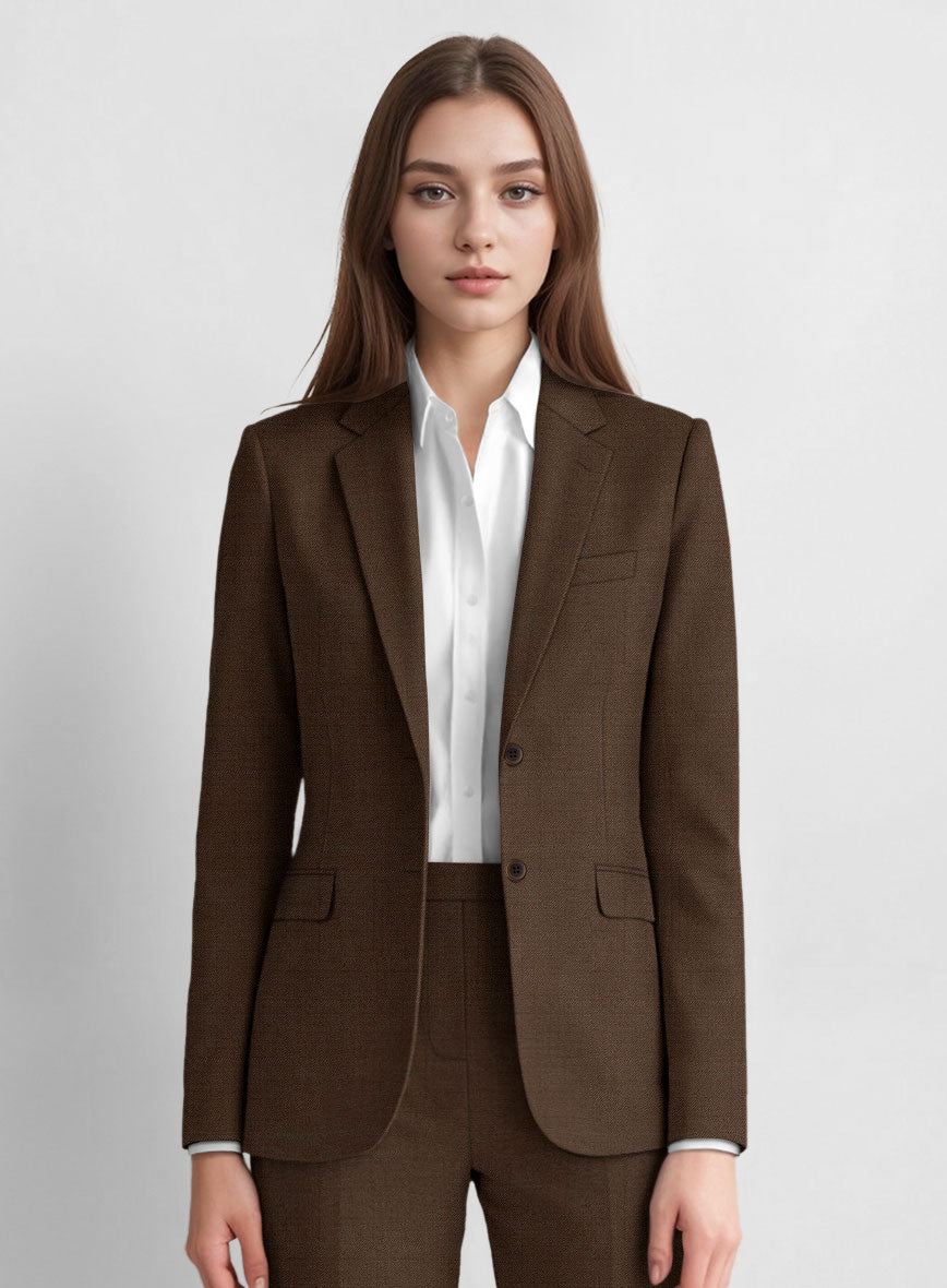 Women's Worsted Brown Wool Suit - StudioSuits