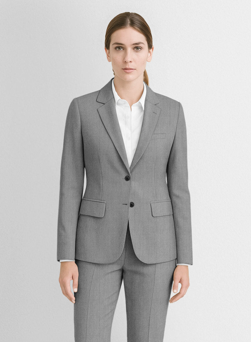 Women's Worsted Light Gray Wool Jacket - StudioSuits