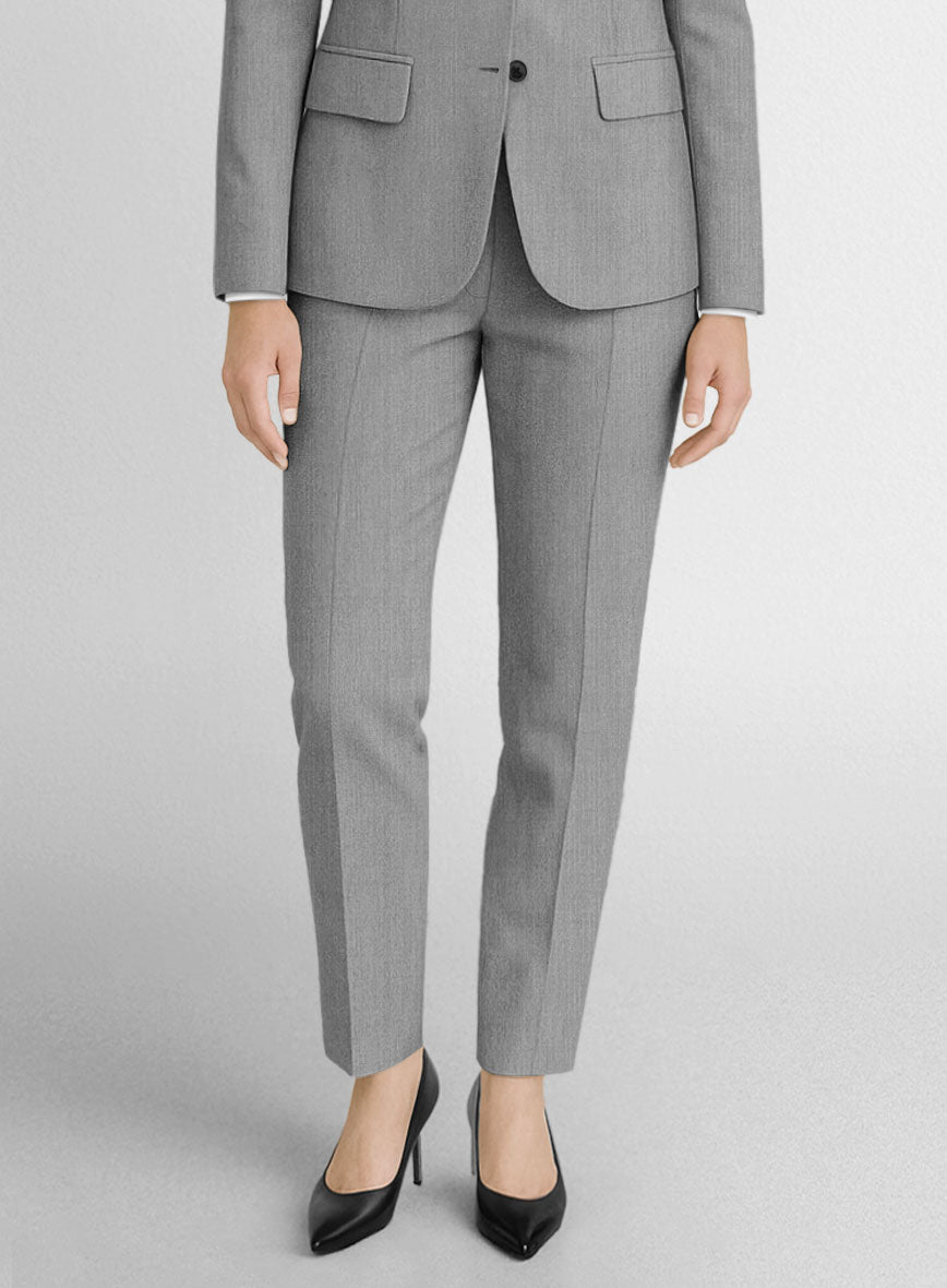 Women's Worsted Light Gray Wool Pants - StudioSuits