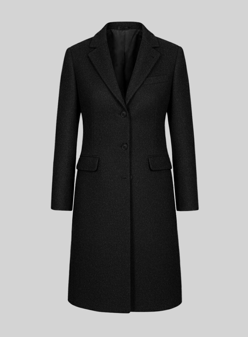 Women's Naples Black Tweed Overcoat - StudioSuits