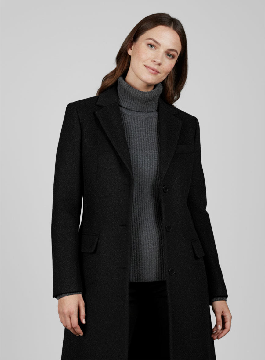 Women's Naples Black Tweed Overcoat - StudioSuits