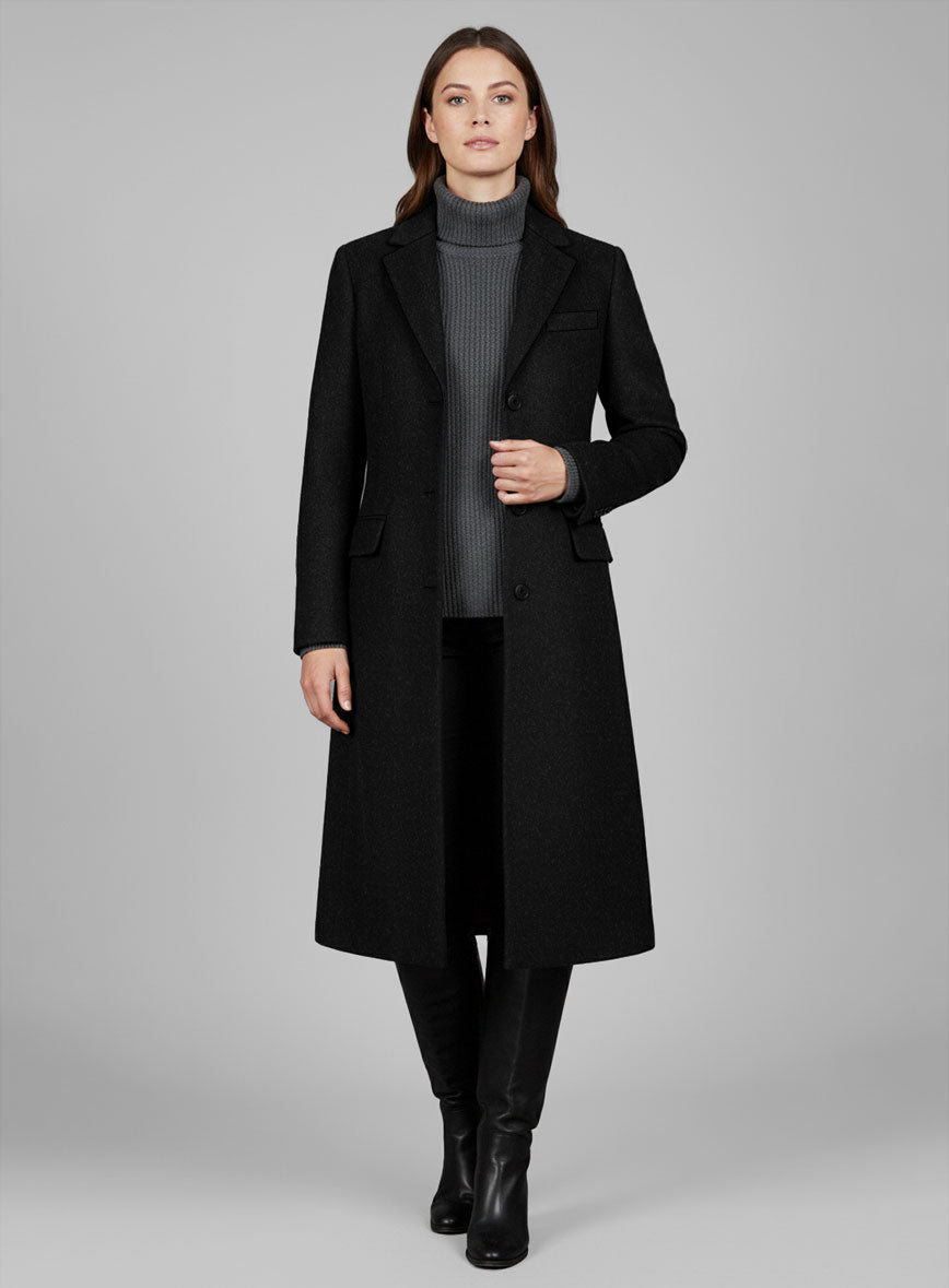 Women's Naples Black Tweed Overcoat - StudioSuits