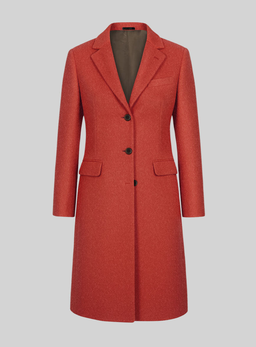 Women's Naples Fiery Orange Tweed Overcoat - StudioSuits