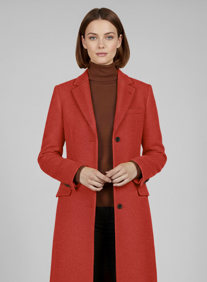 Women's Naples Fiery Orange Tweed Overcoat - StudioSuits