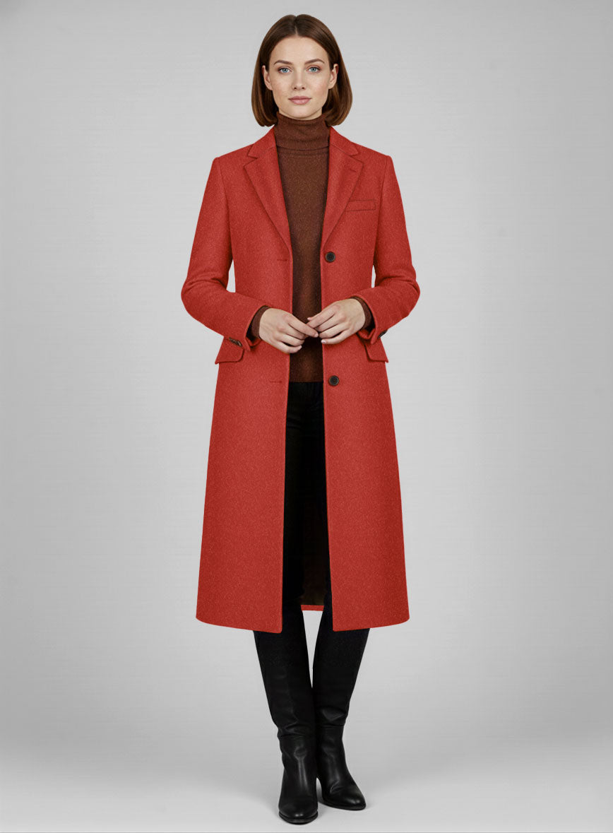 Women's Naples Fiery Orange Tweed Overcoat - StudioSuits