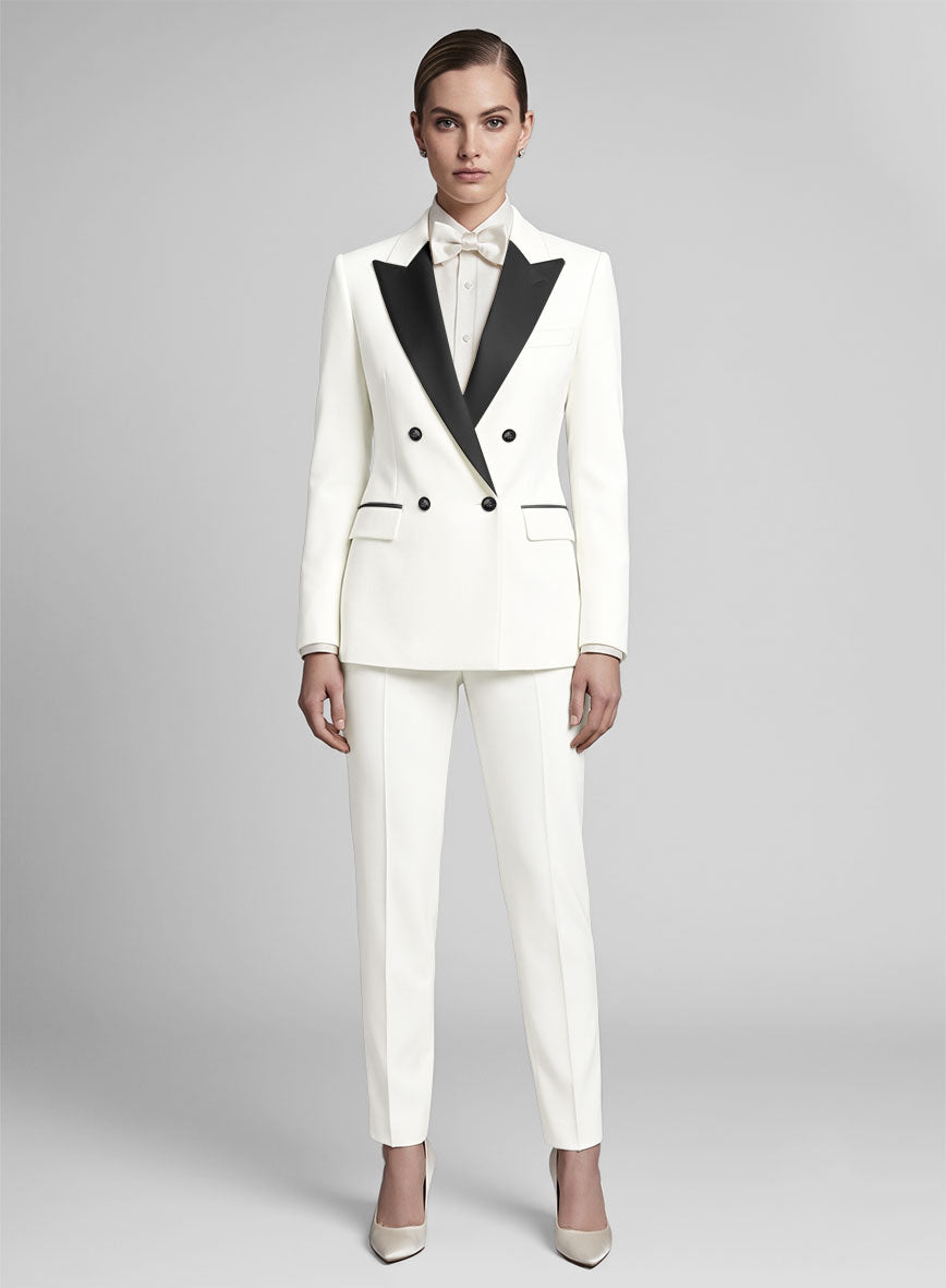 Womens Off-White Double Breasted Tuxedo Suit - StudioSuits