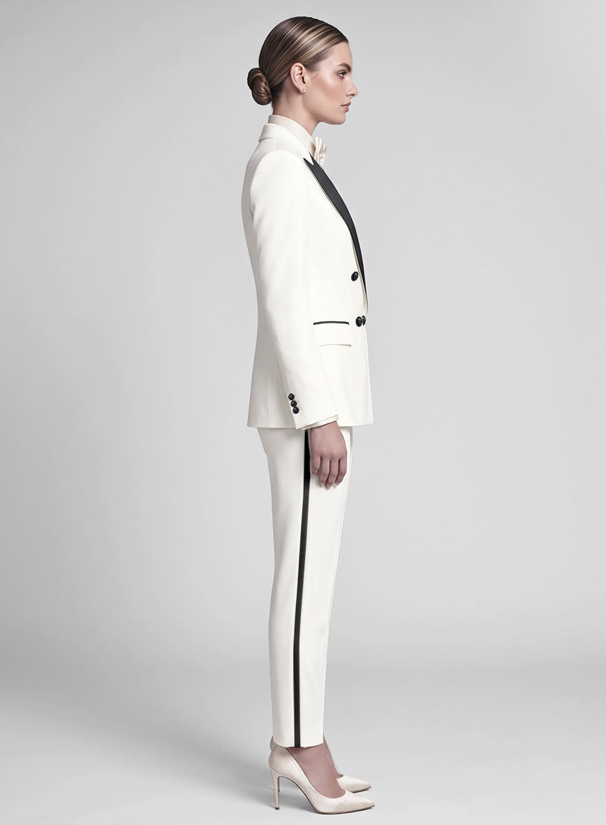 Womens Off-White Double Breasted Tuxedo Suit - StudioSuits
