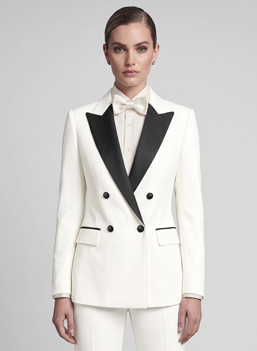 Womens Off-White Double Breasted Tuxedo Suit - StudioSuits