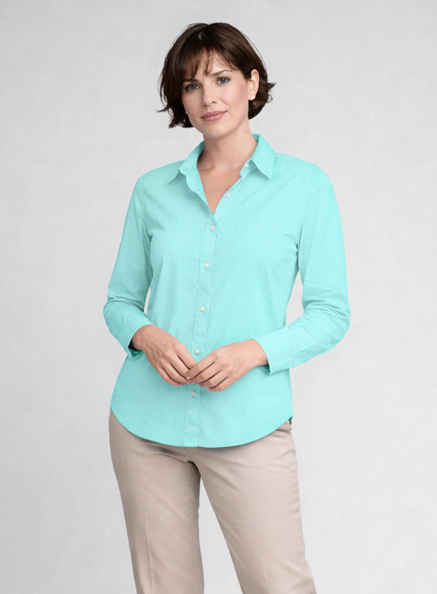 Women's Aqua Blue Stretch Poplene Shirt - StudioSuits