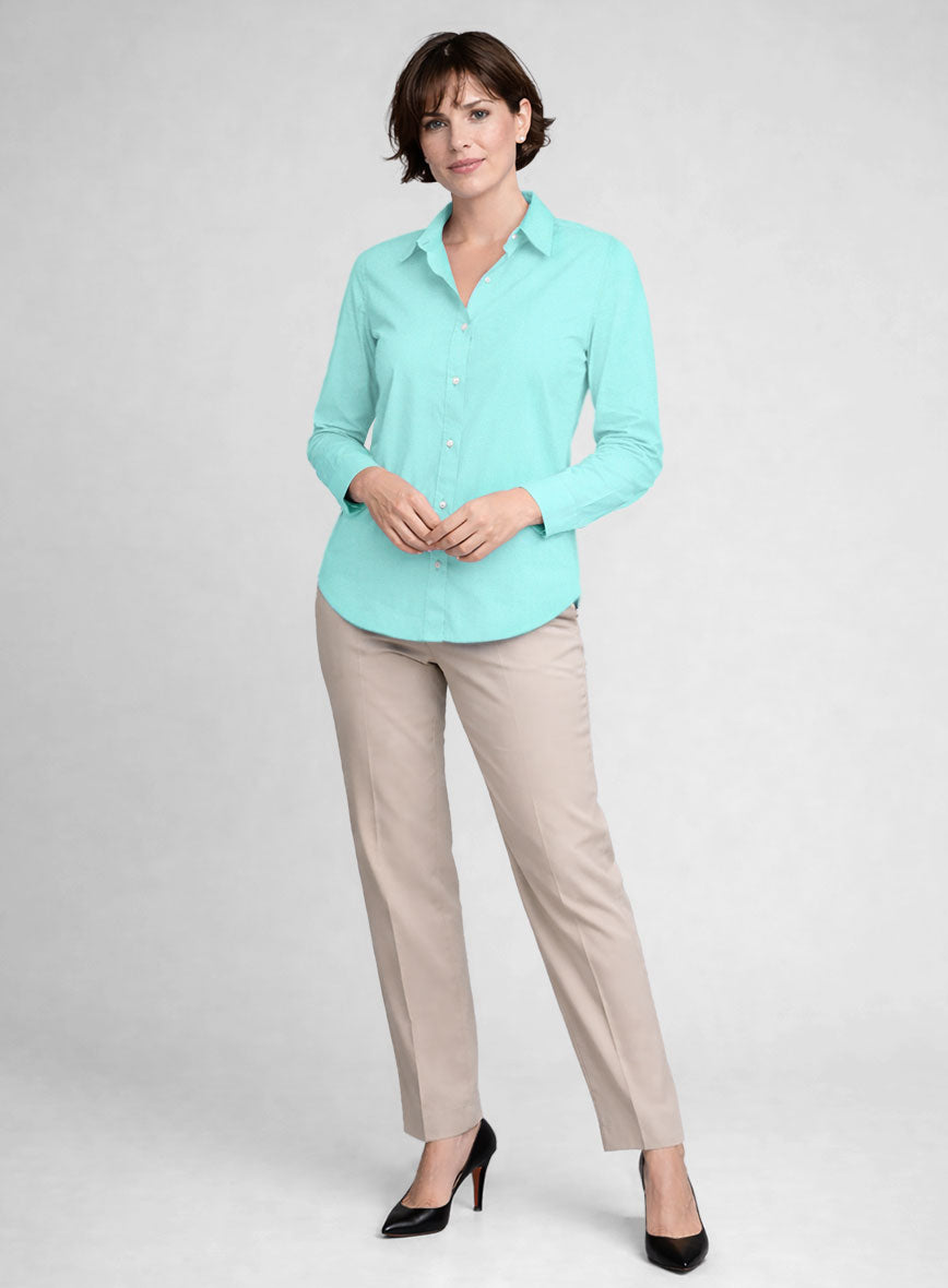 Women's Aqua Blue Stretch Poplene Shirt - StudioSuits