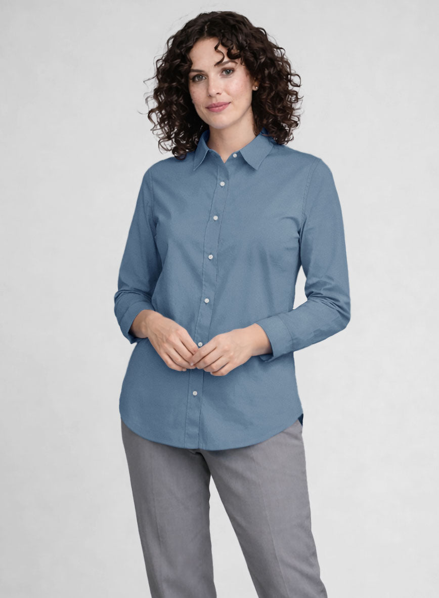Women's Azure Blue Stretch Poplene Shirt - StudioSuits