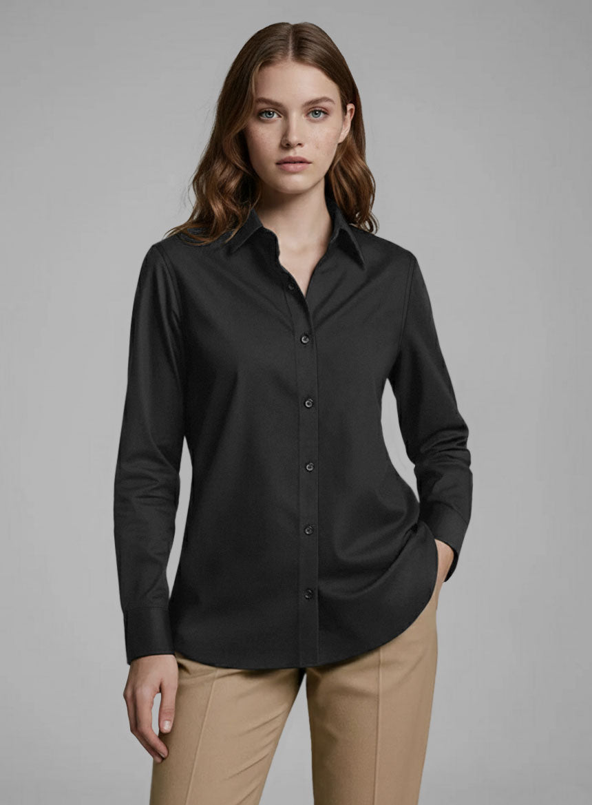 Women's Black Stretch Poplene Shirt - StudioSuits