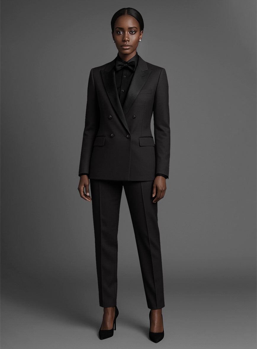 Women's Black Smoking Double Breasted Tuxedo Suit - StudioSuits