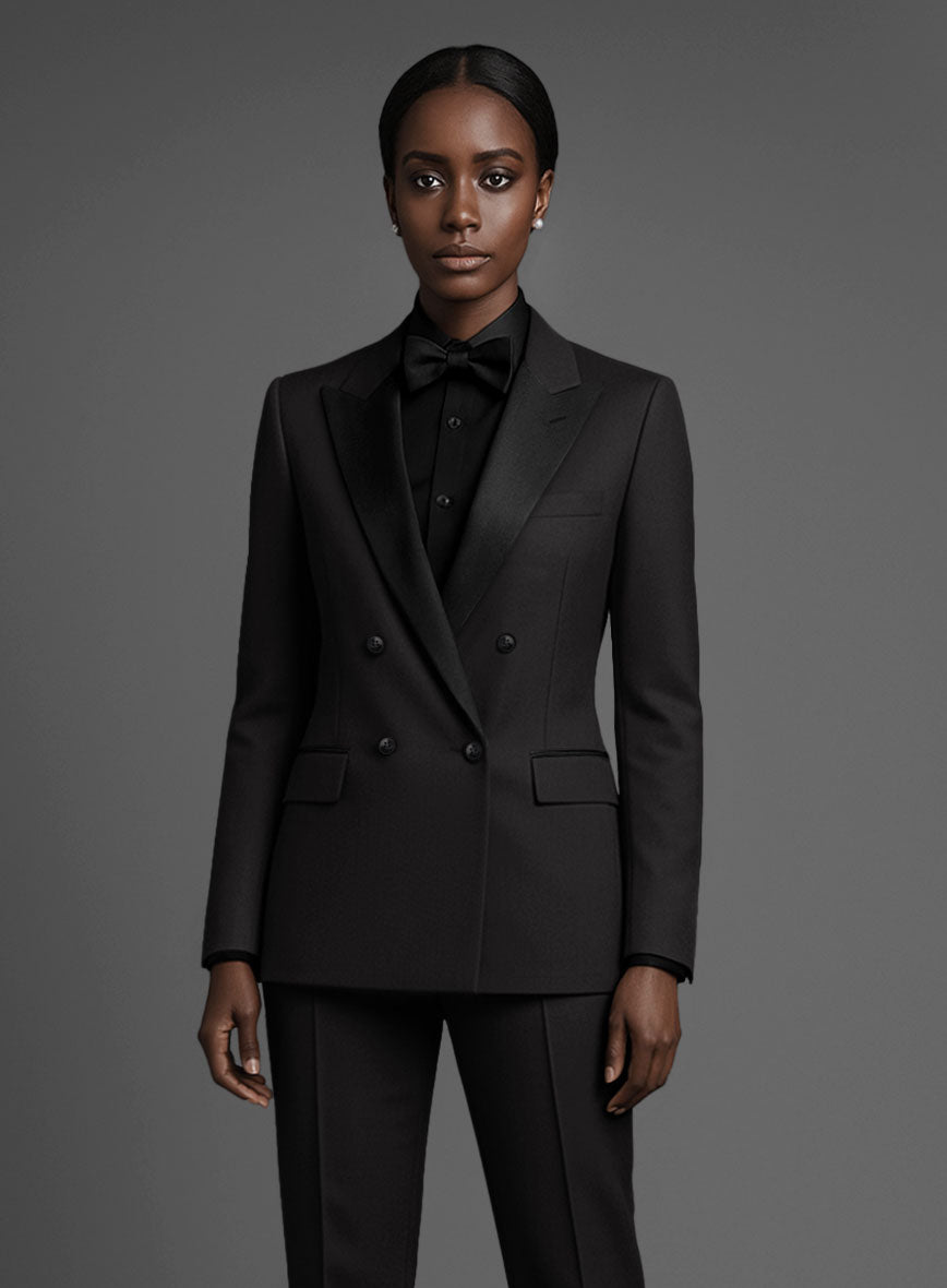 Women's Black Smoking Double Breasted Jacket - StudioSuits