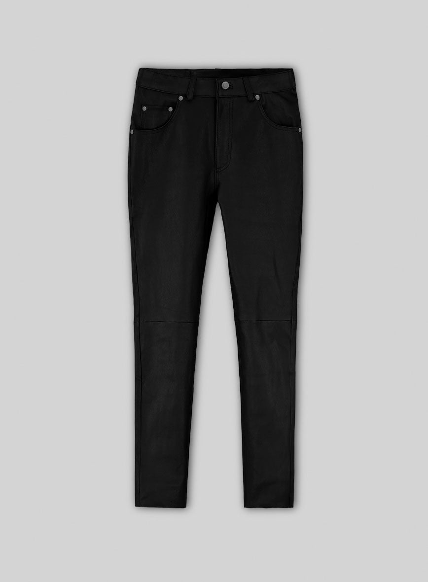 Women's Black Stretch Leather Jeans - StudioSuits