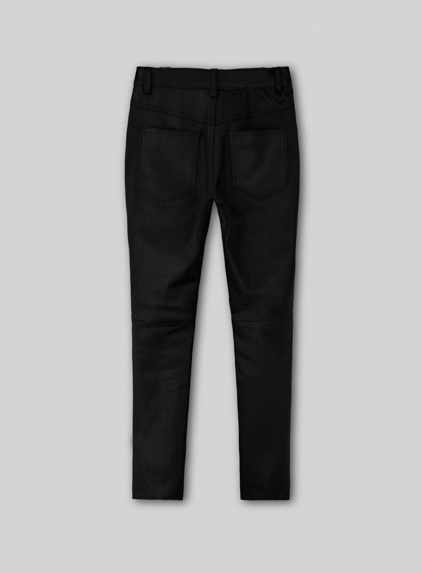 Women's Black Stretch Leather Jeans - StudioSuits