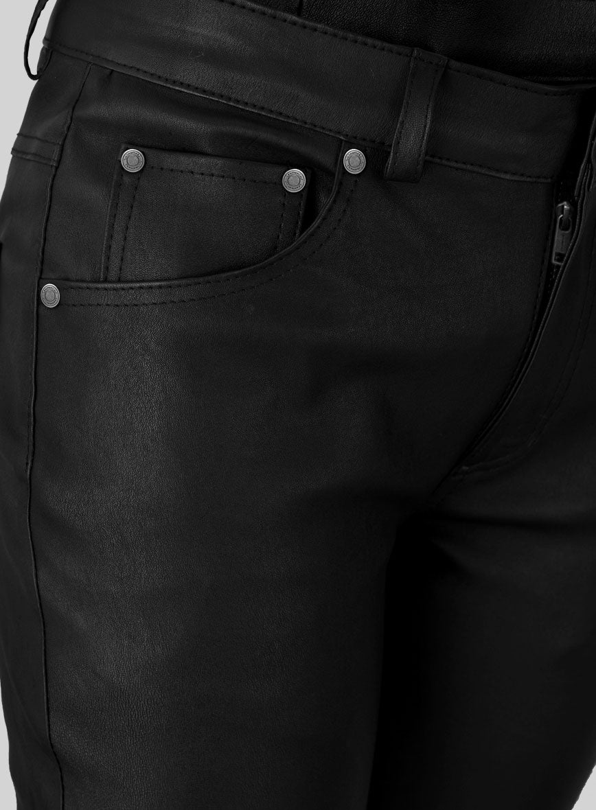Women's Black Stretch Leather Jeans - StudioSuits
