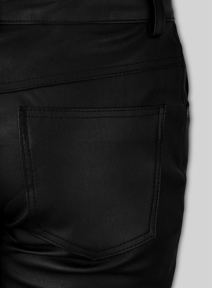 Women's Black Stretch Leather Jeans - StudioSuits