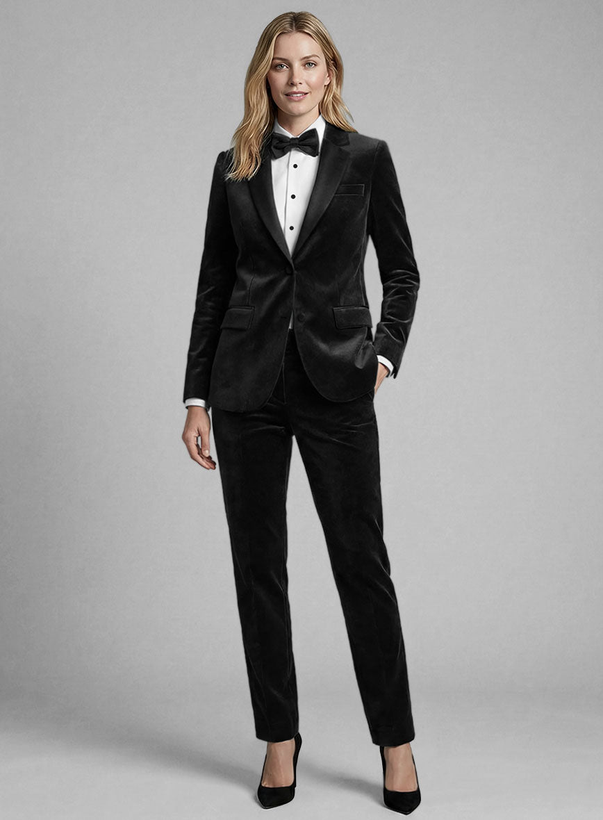 Women's Black Velvet Tuxedo Suit - StudioSuits