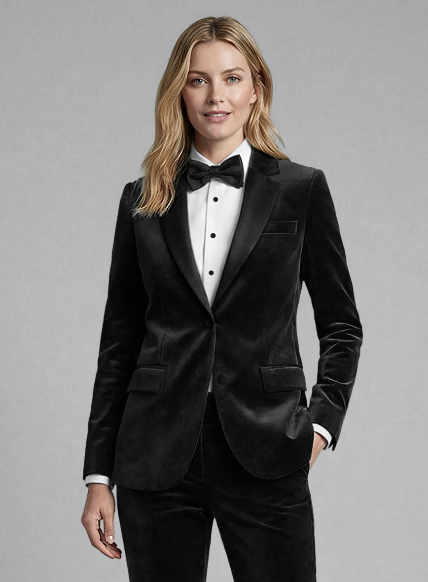 Women's Black Velvet Tuxedo Suit - StudioSuits