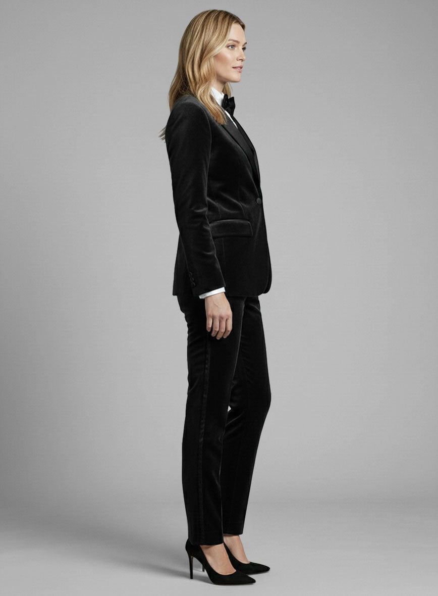 Women's Black Velvet Tuxedo Suit - StudioSuits